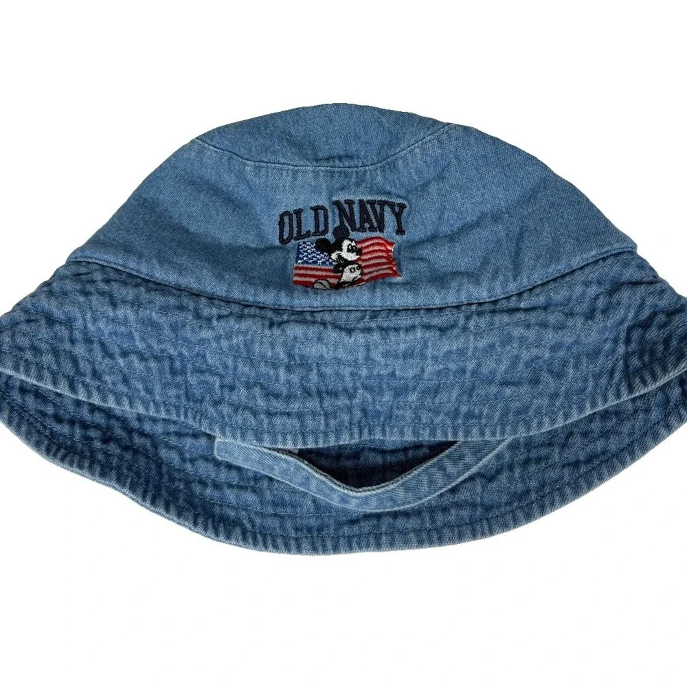 Old Navy x Disney Mickey Mouse Denim Bucket Hat Baby Toddler USA Flag Blue